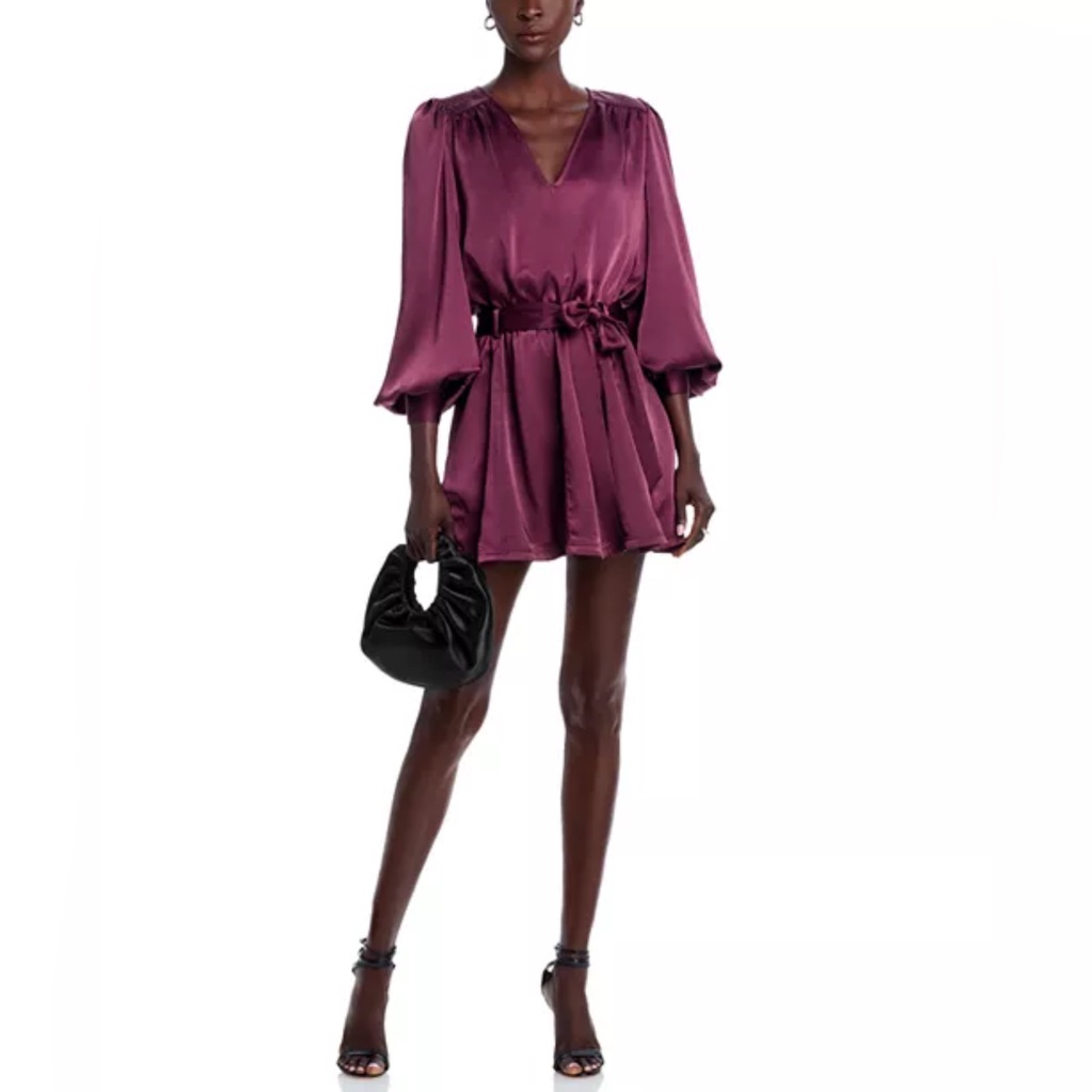 New! Ramy Brook Montana Belted Mini Dress In Pinot Noir Sz Xs $425